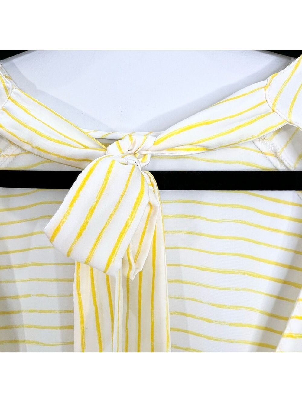 Zara Trafaluc white yellow stripe low open tie back short sleeve boxy top M - Picture 10 of 12